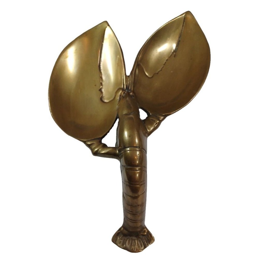13" Lobster Brass Trinket Candy Dish Ashtray Spoon Rest Nautical Ocean Beach Vtg - Picture 2 of 13